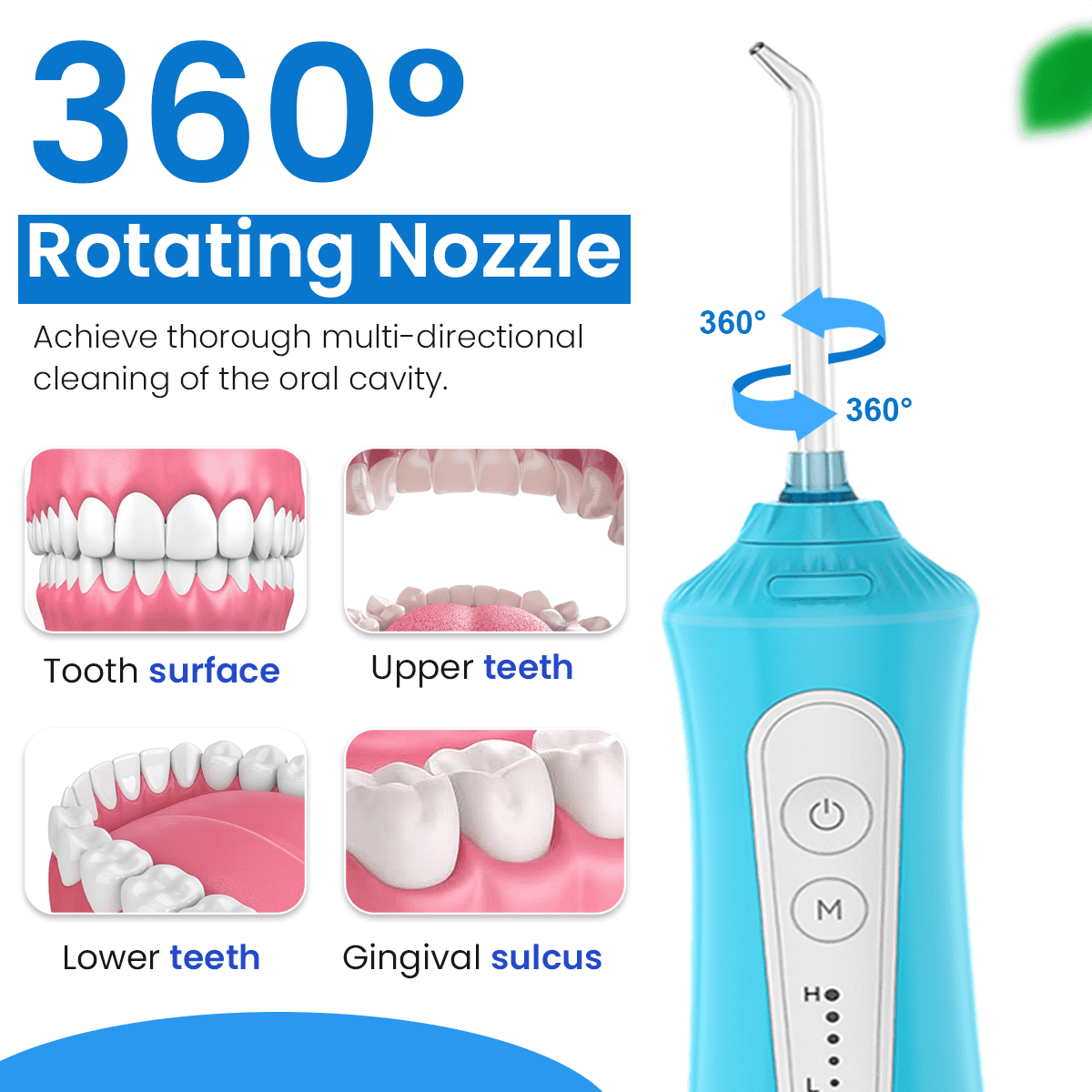 Efficient Water Flosser: Portable Oral Irrigator, Long Battery Life, 3 Pressure Settings, Ideal for Braces & Gum Care DP7