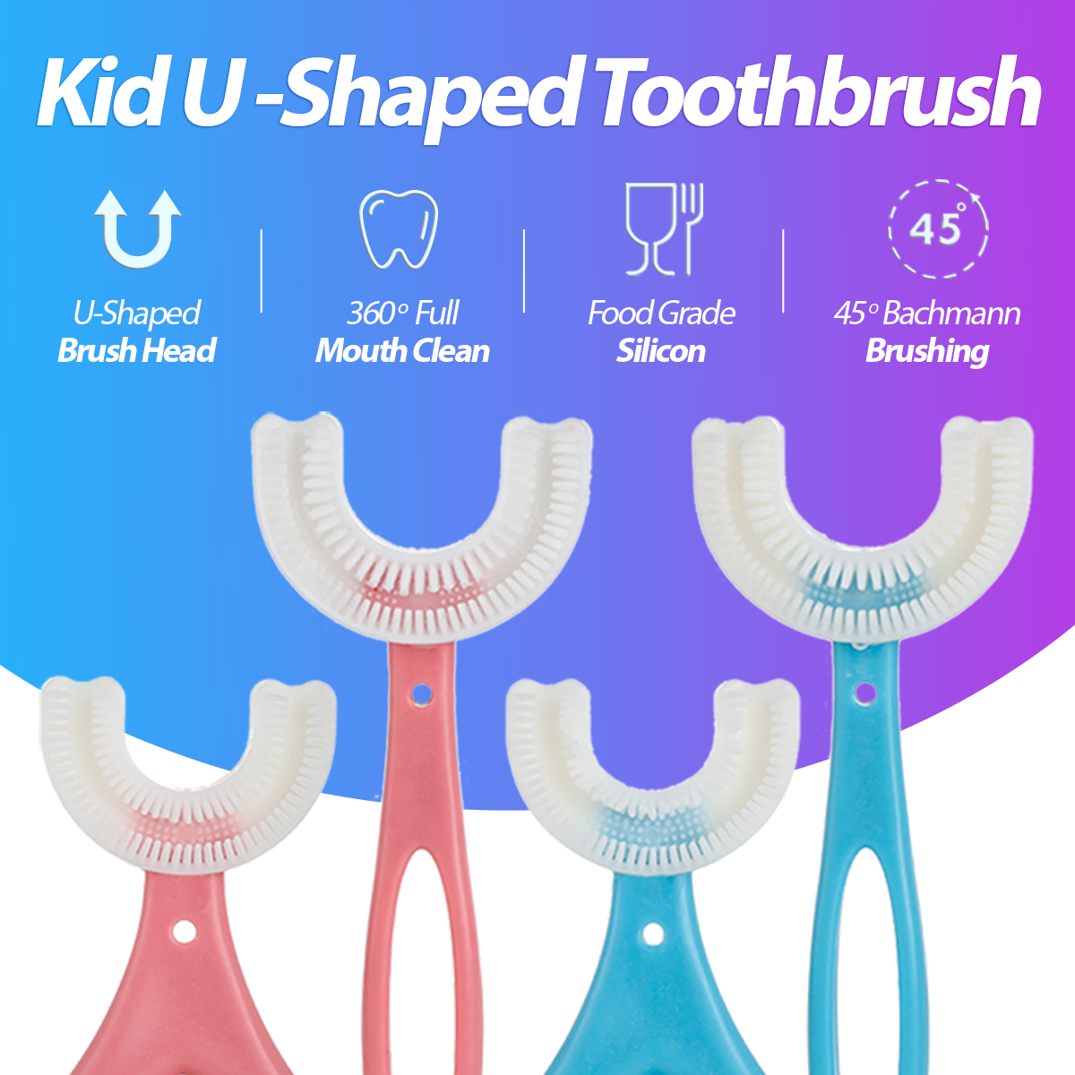 Kids Silicone U Brush: Gentle U-Shaped Toothbrush, Easy & Fun to Use, BPA-Free, Soft Bristles for Children’s Oral Care DP7